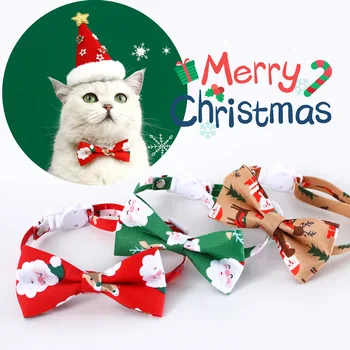 סדרת חג המולד לחיות מחמד חתול כלב הדפסה סנטה קלאוס, עץ אייל Bowknot צווארון נגד חנק עניבת הפרפר שרשרת אביזרים
